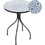 Table de bistrot de jardin vintage en m�tal 60 cm plateau en c�ramique motif floral noire chapeco