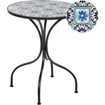 Table de bistrot de jardin vintage en m�tal 60 cm avec plateau � motif mosa�que structure en fer noire ...