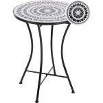 Table de bistrot en m�tal avec carreaux de c�ramique noir et blanc comiso