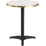 Table de bistrot ronde kusta �60cm ? plateau blanc aspect marbre, bord dor� & pied m�tal noir