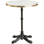 Table de bistrot ronde mayork 60cm ? plateau blanc aspect marbre, bord dor & pied mtal noir