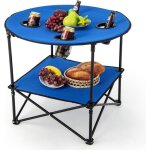 Table de camping pliante, table de pique - nique pliable avec 4 porte - gobelets, �tag�re de rangement ...