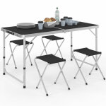 Table de camping pliante r�glable en hauteur 120 cm et 4 tabourets noirs