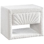 Table de chevet - 1 tiroir et 1 niche - tissu bouclette - blanc - ulami