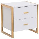Pascal morabito - table de chevet 2 tiroirs - mdf - blanc laqu et dor - ombrelia de