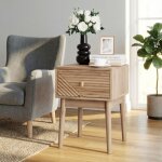 Table de chevet, 40 x 40 x 55 cm, en mdf, couleur ch�ne, avec un tiroir et une poign�e en m�tal, pour ...