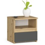 Table de chevet akord cl1 ch�ne artisan 40 cm 1 tiroir fa�ade gris graphite 1 �tag�re 40x35x40 cm