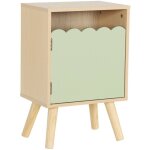 Table de chevet enfant d�cor bois vert 1 porte. pieds bois de pin - 34 x 23. 5 x 52 cm - azur