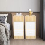 Tables de chevet �troite, lot de 2, tables d'appoint avec 2 tiroirs et compartiment ouvert, table d'appoint, ...