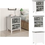 Table de chevet gris et blanc 38x28x45 cm bois de paulownia - meuble de chambre - table de chevet - commode ...