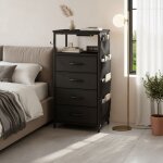 Table de chevet intelligente avec station de charge usb / prises secteur - lumi�re led rgb - 5 tiroirs ...