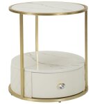 Epikasa - table de chevet mf13, bois, mdf, métal, plastique, blanc, or, 43x43x48 cm Epikasa - table de chevet mf13, bois, mdf, métal, plastique, blanc, or, 43x43x48 cm