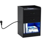 Table de chevet moderne à 2 tiroirs avec lumières led, table de nuit avec multiprise, pour salon, chambre ... Table de chevet moderne à 2 tiroirs avec lumières led, table de nuit avec multiprise, pour salon, chambre ...