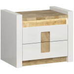 Table de chevet table de nuit avec 2 tiroirs et �clairage led , coloris blanc brillant / ch�ne clair ...