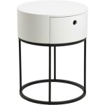 Table de chevet ronde polo blanche avec tiroir et base en m�tal