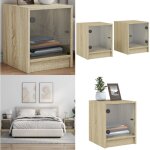 Tables de chevet et portes vitr�es 2pcs ch�ne sonoma 35x37x42cm - table de chevet - meubles de chambre ...