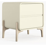Table de chevet scandi moderne recouverte en simili cuir avec 2 tiroirs et pieds en bois naturel - bennis ...