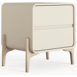 Table de chevet scandi moderne recouverte en simili cuir avec 2 tiroirs et pieds en bois naturel - bennis ...