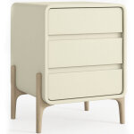 Table de chevet scandi moderne recouverte de simili cuir avec 3 tiroirs et pieds en bois naturel - bennis ...
