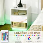 Table de chevet, tiroirs  led, compartiments de rangement, plateau 40 x 40 x 55 cm, laqu blanc brillant ...