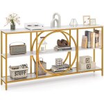 Table console 180 cm, grand console entree, 3 �tag�res, cadre m�tallique robuste, plateau �paissi, motif ...