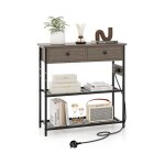 Table console 2 tiroir, console entr�e 2 prises, 1 usb, 1 type - c, 3 �tag�res en treillis m�tallique, ...
