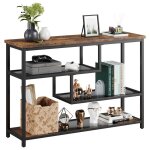 Table console  4 niveaux avec compartiments ouverts - table d'entre troite avec tagres en verre ...