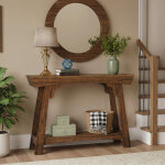 Table console en bois, 105�30�85cm, 2 niveaux en bois avec �tag�re, pour l'entry, couloir, salon, foyer, ...