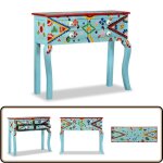 Table console bois de manguier massif bleu peint à la main - table basse - meuble de salon - buffet - ... Table console bois de manguier massif bleu peint à la main - table basse - meuble de salon - buffet - ...