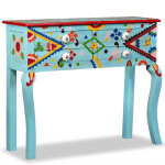 Table console bois de manguier massif bleu peint � la main, multicolore, 244596