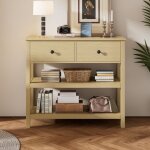 Table console en bois, console avec tiroirs et �tag�res ouvertes, id�ale pour les couloirs, les entr�es ...