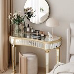 Table console entr�e, coiffeuse miroir cannel� avec tiroir (bouton cristal), verre & mdf, 120x38x78 cm, ...