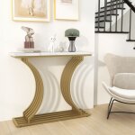 Design in - table console imprime marbre 100 x 29, 5 x 80, 5 cm (l x l x h) cadre en mtal dor style ...