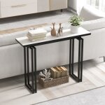 Table console marbre meuble d'entr�e cadre en m�tal design noir pour entr�e couloir salon 110 x 30 x ...