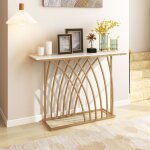Table console meuble d'entre en faux marbre design gomtrique moderne cadre en mtal dor kit anti ...