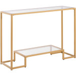 Table console moderne � deux niveaux avec plateau en verre tremp�, structure en m�tal robuste et dispositif ...