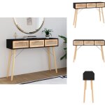Table console noir 105x30x75 cm bois massif pin / rotin naturel - table basse - meuble entre - table ...