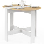 Table console pliable ronde edi 2 - 4 personnes bois blanc plateau fa�on h�tre 103 x 76 cm