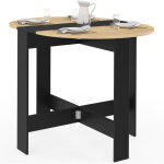 Table console pliable ronde edi 2 - 4 personnes bois noir plateau fa�on h�tre 103 x 76 cm
