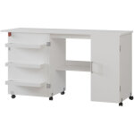 Table de couture carmen, blanc, 148x75cm avec 3 �tag�res et armoire, vicco