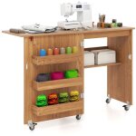 Table de couture pliable station de bricolage roulante avec compartiment de rangement 3 conteneurs cach�s ...