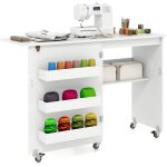 Table de couture pliable station de bricolage roulante avec compartiment de rangement 3 conteneurs cach�s ...