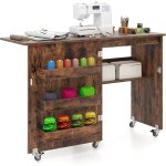 Table de couture pliante - 3 bacs et 1 etag�re de rangement - roulettes verrouillables pour salon, bureau, ...
