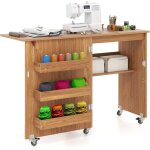 Table de couture pliante - 3 bacs et 1 etag�re de rangement - roulettes verrouillables pour salon, bureau, ...