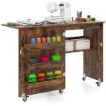 Table de couture pliante station d'artisanat roulante avec �tag�re de rangement 3 bacs cach�s bureau ...