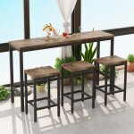Okwish - table de cuisine, table de pub, ensemble de table longue avec 3 tabourets, marron, 153x40x90 ...
