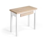 Herdasa, table de cuisine extensible, mod�le liv, en m�lamine et m�tal, 77x80x40 cm, ch�ne et blanc