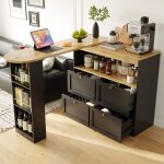 Redom - table de cuisine pivotante � 360�, table de bar avec 4 tiroirs et �tag�res ouvertes, mdf, noir, ...