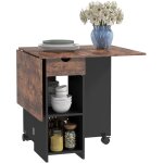 Table de cuisine rabattable - table � manger pliable 2 - 4 personnes - �tag�res, tiroir - noir effet ...