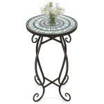 Table dappoint ronde en mosaique en metal et ceramique 30 x 50 cm pour balcon terrasse jardin Table dappoint ronde en mosaique en metal et ceramique 30 x 50 cm pour balcon terrasse jardin